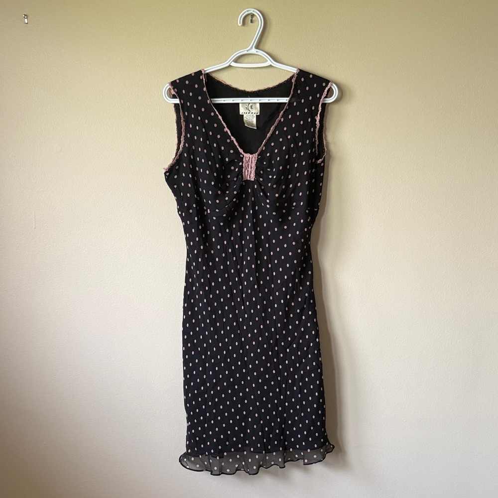 Ice Black Midi Dress with Pink Polka Dots